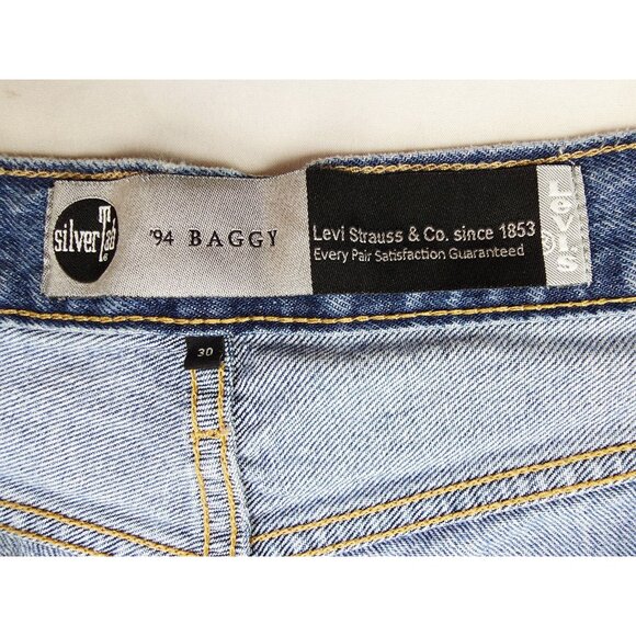 Levis Size 31X30 Mens Silver Tab '94 Baggy Blue Cotton Denim 5 Pocket Logo Jeans - Picture 4 of 13